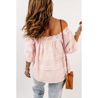 Azura Exchange Puff Sleeve Eyelet Babydoll Blouse - S thumbnail