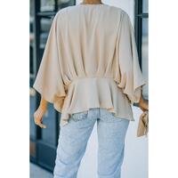 Azura Exchange Pleated Batwing Sleeve V Neck Blouse in 100% Polyester - M thumbnail