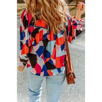 Azura Exchange Ruffled Puff Sleeve Abstract Pattern Blouse - S thumbnail