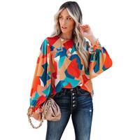 Azura Exchange Abstract Pattern Ruffled Puff Sleeve Blouse - M thumbnail