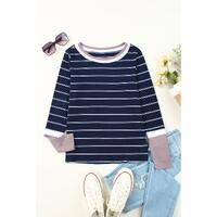 Azura Exchange Color Block Cuffs Rib Knit Striped Pullover - M thumbnail