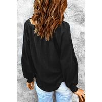 Azura Exchange Puff Sleeve Waffle Knit Top - M thumbnail