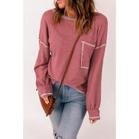 Azura Exchange Stylish Contrast Stitching Waffle Knit Pullover - S thumbnail
