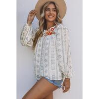 Azura Exchange Long Sleeve Embroidered Print Blouse - M thumbnail