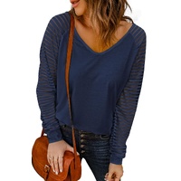 Blue Sheer Stripe V-Neck Top - L thumbnail