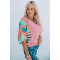 Azura Exchange Color Block Bubble Sleeve Top - M thumbnail