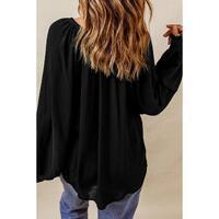 Azura Exchange Pleated V Neck Puffy Sleeve Blouse - L thumbnail