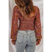 Azura Exchange Smocked Floral Print Long Sleeve Top - S thumbnail