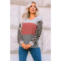 Azura Exchange Leopard Contrast Sleeve Colorblock Waffle Knit Top - XL thumbnail
