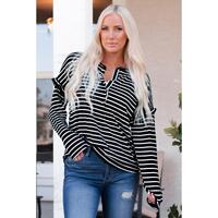 Azura Exchange Ruffled Striped Print Buttoned Top - M thumbnail