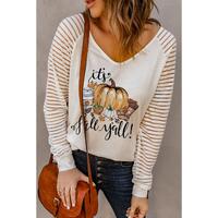 Azura Exchange Fall Pumpkin Graphic Print V Neck Top - L thumbnail