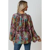 Azura Exchange Vibrant Floral Tie V Neck Puff Sleeve Blouse - M thumbnail