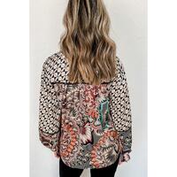 Azura Exchange Mixed Floral Geometric Print Ruffled Blouse - M thumbnail