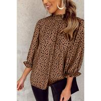 Azura Exchange Frilled Neck 3/4 Sleeves Cheetah Blouse - M thumbnail