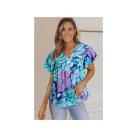 Azura Exchange Print Flutter Sleeve Blouse - M thumbnail
