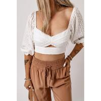 Azura Exchange Lace Crochet Zipped Knot Cropped Blouse - XL thumbnail