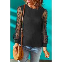 Azura Exchange Textured Knit Blouse with Floral Applique Mesh Sleeves - L thumbnail