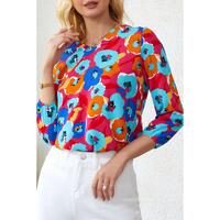 Azura Exchange V Neck 3/4 Sleeve Floral Print Blouse - XL thumbnail