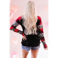 Azura Exchange Heart Print Plaid Leopard Joint Sleeve Blouse - M thumbnail