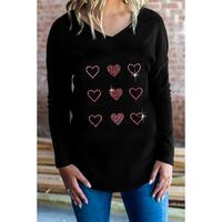 Azura Exchange Rhinestone Heart Pattern Long Sleeve Tee - S thumbnail