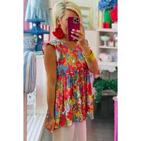 Azura Exchange V Neck Ruffled Floral Babydoll Top - L thumbnail