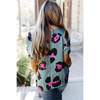 Azura Exchange Leopard Print Ruched Short Sleeve Blouse - M thumbnail