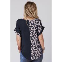 Azura Exchange Leopard Patchwork Short Sleeves Top - L thumbnail