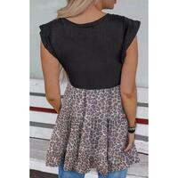 Azura Exchange Ruffle Sleeve Leopard Splice Blouse - S thumbnail