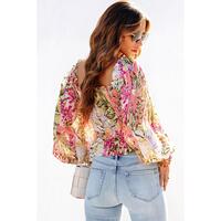 Azura Exchange Floral Square Neck Blouse with Frilled Trim - M thumbnail
