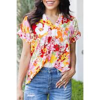 Azura Exchange Floral Print V Neck Short Sleeves Top - M thumbnail