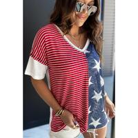 Azura Exchange Striped Star Print Knit Short Sleeve Top - M thumbnail