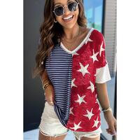 Azura Exchange Stripes Stars Print Knit Short Sleeves Top - XL thumbnail