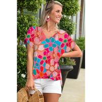 Azura Exchange Abstract Print V Neck Dolman Blouse - L thumbnail