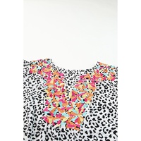 Leopard Ruffle Shoulder Embellished V-neck Sleeveless Top - L thumbnail