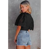 Azura Exchange Eyelet Sleeve Ribbed Knit Top - XL thumbnail