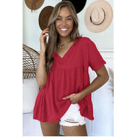 Azura Exchange Frayed V Neck Ruffled Blouse - M thumbnail