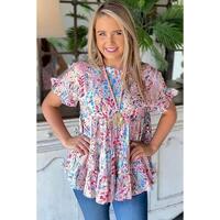 Azura Exchange Floral Print Ruffle Sleeve Top - M thumbnail