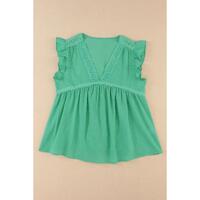 Azura Exchange Eyelet V Neckline Ruffle Swiss Dot Top - S thumbnail