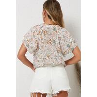 Azura Exchange Floral Mandarin Collar Top - S thumbnail