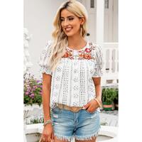 Azura Exchange Embroidered Ethnic Printed Crinkle Blouse - L thumbnail