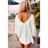 Azura Exchange Textured V Neck Bracelet Sleeve Babydoll Blouse - M thumbnail