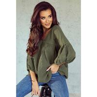 Azura Exchange Textured V Neck Bracelet Sleeve Babydoll Blouse - S thumbnail