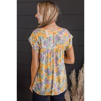 Azura Exchange Print Keyhole Back Short Sleeve Babydoll Blouse - M thumbnail
