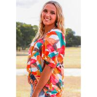 Azura Exchange Abstract Print Square Neck Short Sleeve Blouse - S thumbnail