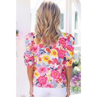Azura Exchange Floral Ruched Puff Sleeve Blouse - S thumbnail