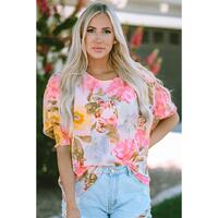 Azura Exchange Floral Blouse with Shirred Cuff Sleeves - L thumbnail