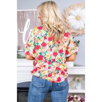 Azura Exchange Ruffled V Neck Floral Print Blouse - S thumbnail