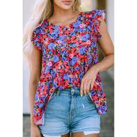 Azura Exchange Floral Print Ruffle Tiered Short Sleeve Babydoll Top - XL thumbnail