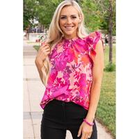 Azura Exchange Flutter Sleeves Frilled Neck Blouse - M thumbnail