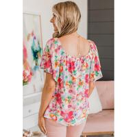 Azura Exchange Watercolor Floral Ruffle Sleeve Blouse - L thumbnail